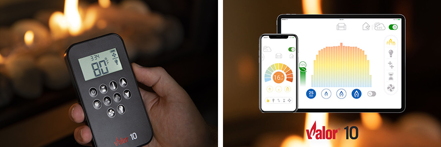 Télécommande et App Valor - Le modèle de Télécommande peut varier selon les modèles de foyers.